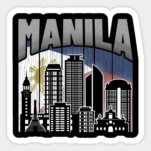 Manila NCR Skyline Vintage Philippines Flag Sticker by travel2xplanet